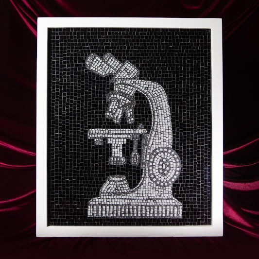 Mosaïque en Verre - Microscope Noir et Gris 65x55