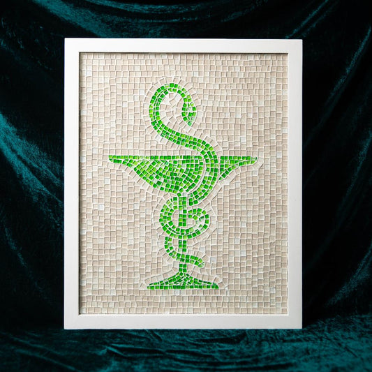 Mosaïque en Verre - Caducée de La Pharmacie Blanc et Vert 50x40