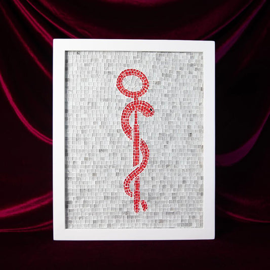 Mosaïque en verre - Caducée de La Médecine Dentaire Blanc et Rouge 50x40