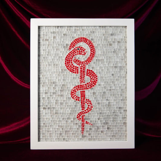 Mosaïque en verre - Caducée de La Médecine Blanc et Rouge 50x40