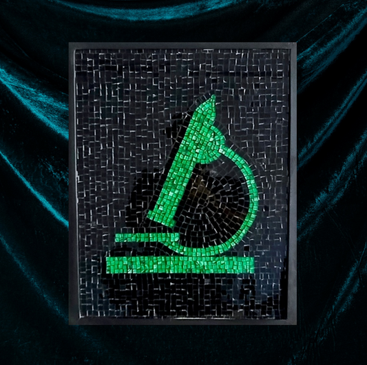 Mosaïque en verre - Microscope noir et vert 50x40